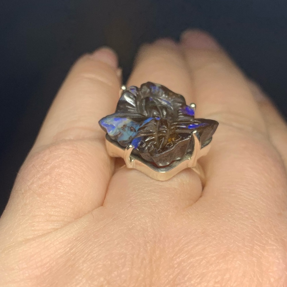 Solid Sterling Ring With Carved Boulder Opal - image 7